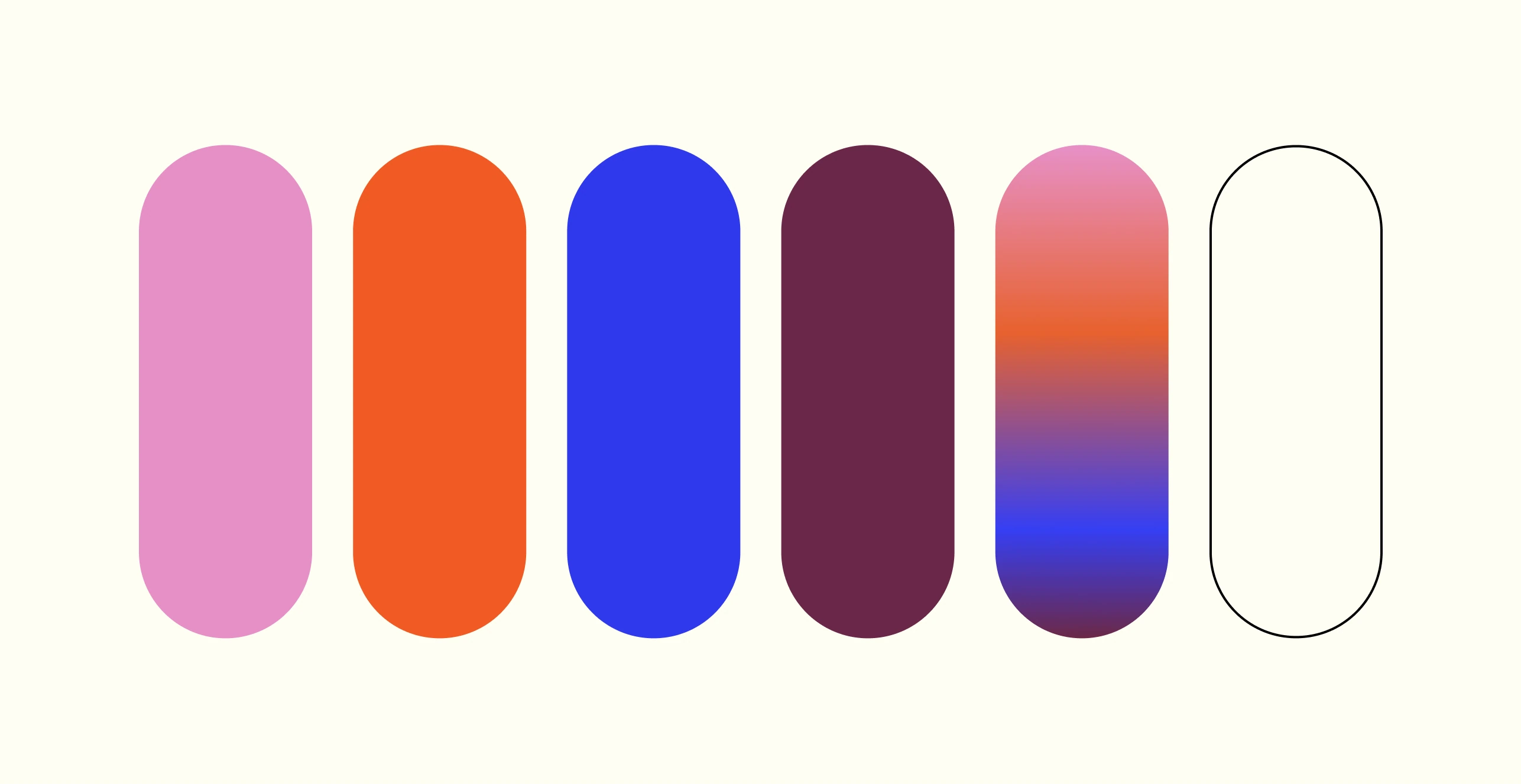 Magma colour palette with pink, orange, blue, burgundy and gradient capsules.