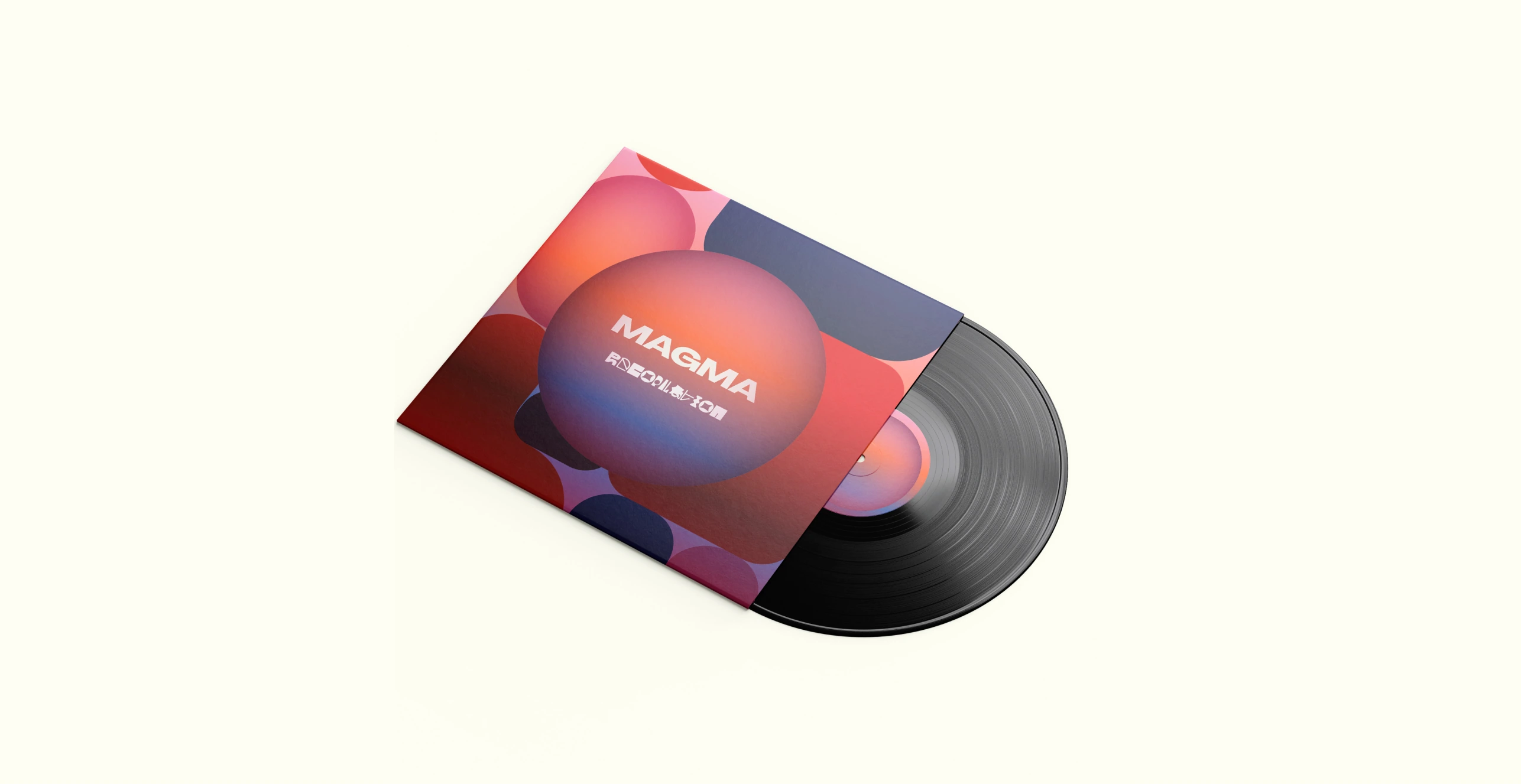 Magma vinyl record and illustrated sleeve on a cream background.