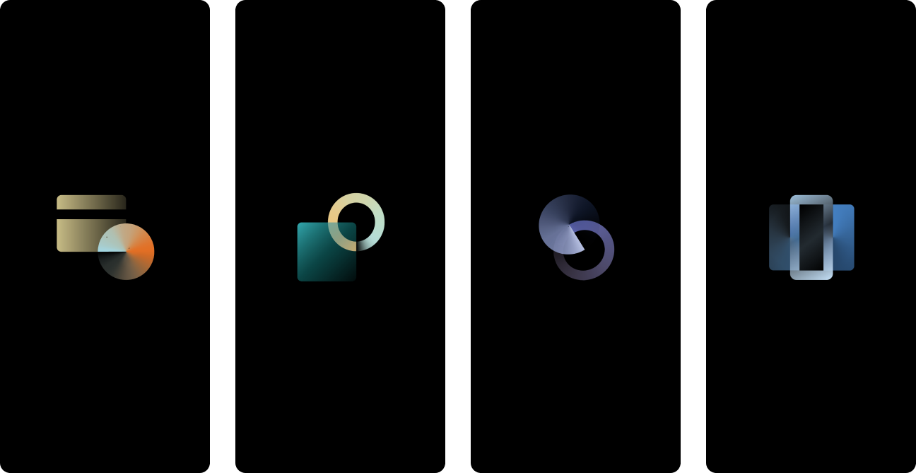 Four abstract product marks for the Paddle brand family displayed across a black field.