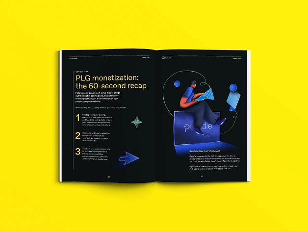Open yellow Paddle report showing editorial illustration and page layouts.