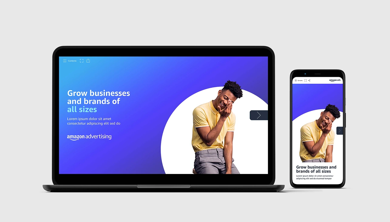 Amazon Ads content shown on a laptop and phone.