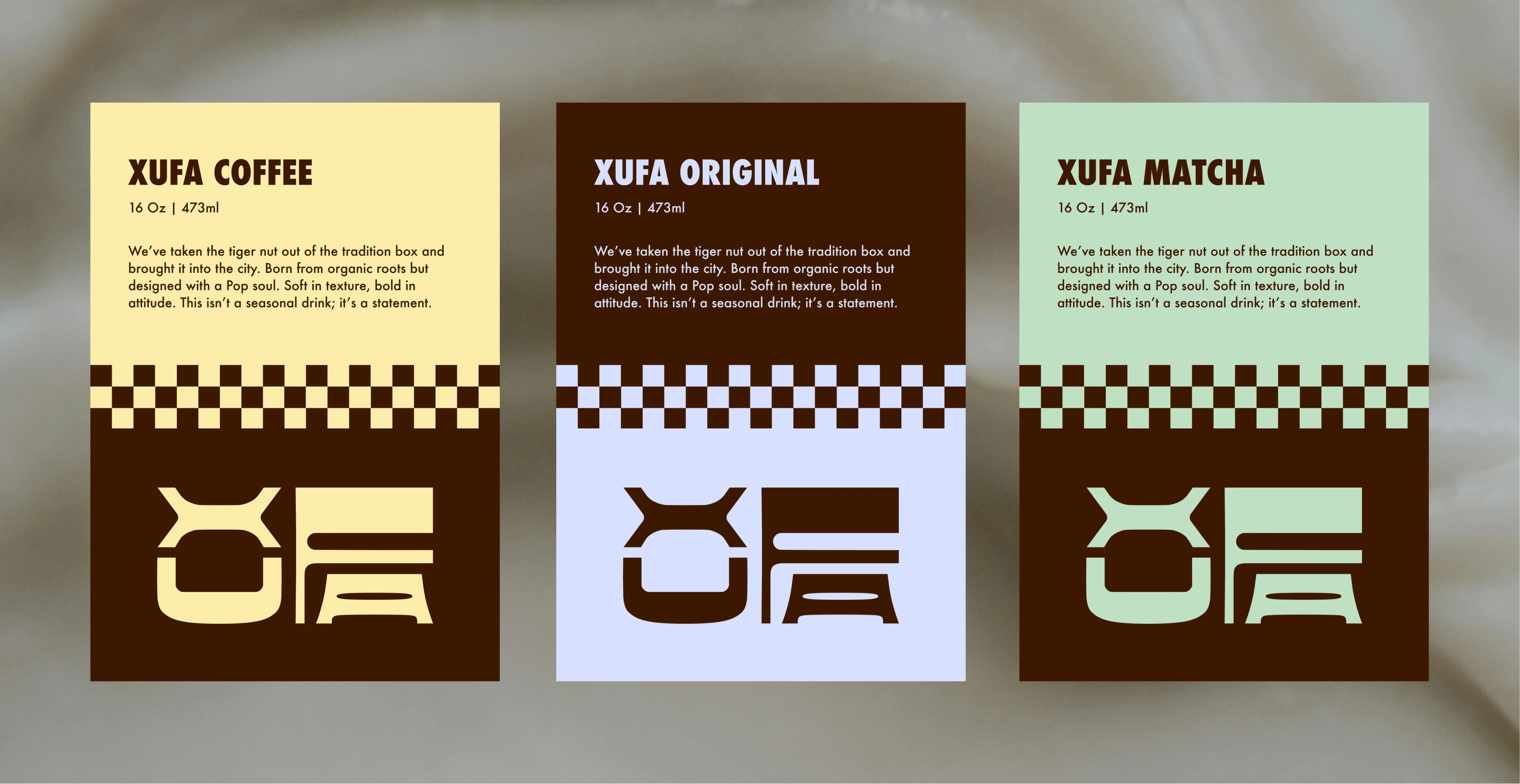 Three Xufa posters for coffee, original and matcha flavours.